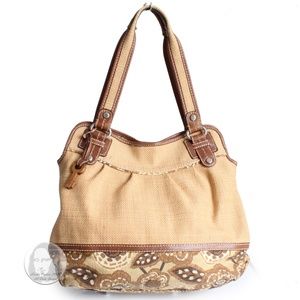 Fossil Bag Canvas Leather Hobo Large Shoulder Bag Floral Motif ZB 2917